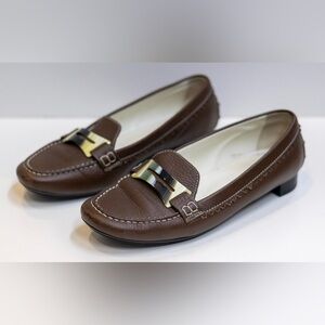Brown Leather Loafers with Gold Buckle